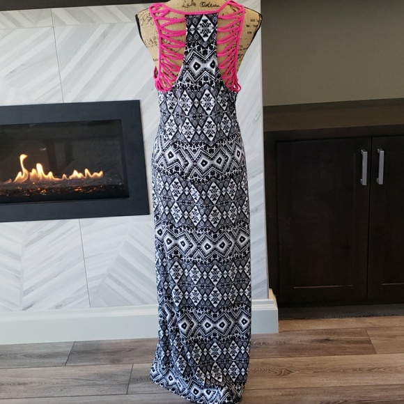Eyeshadow maxi dress black white pink sleeveless tank style geometric Size Large - Picture 5 of 6